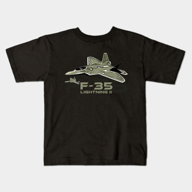 F-35 Lightning Fighter Jet Kids T-Shirt by aeroloversclothing
